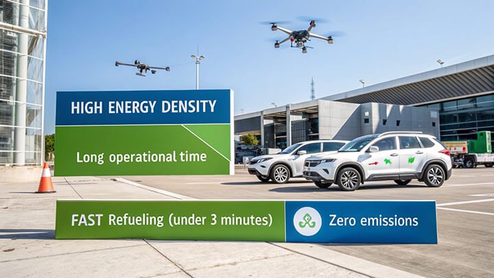 alt: key advantages of hydrogen fuel cells