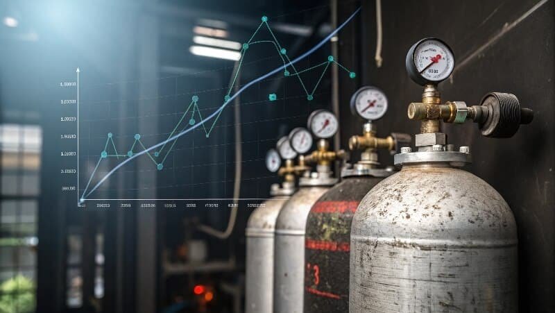 Concept image showing hydrogen cost, storage tanks, safety icons