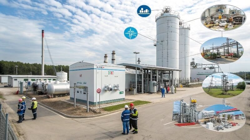 Industrial-to-civil hydrogen infrastructure flow: production, storage, transport, and fueling with trained workers